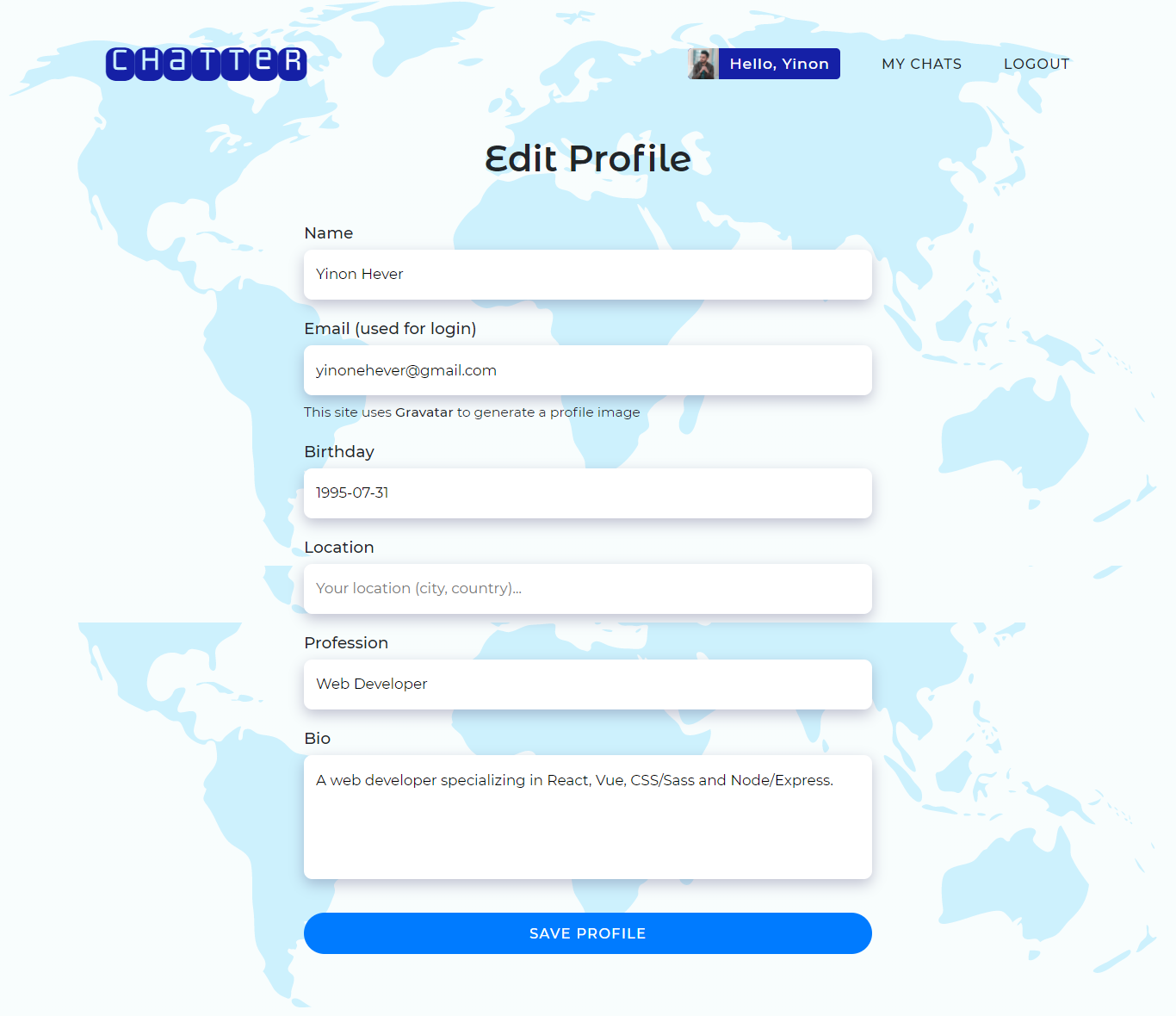 Desktop – Edit Profile page
