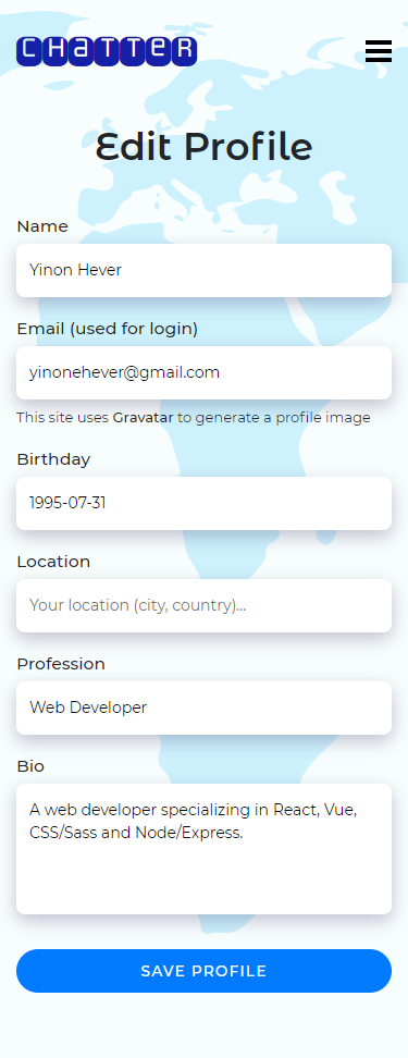 Mobile – Edit Profile page